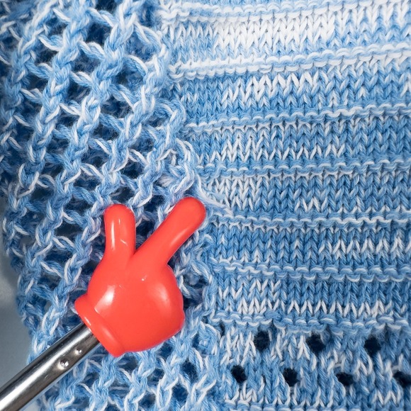 Cotton Country 3/4 Sleeve Crochet Knit Sweater Womens Medium Blue Coastal Boho - Picture 8 of 15